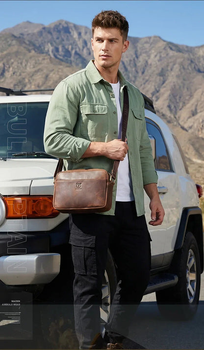 Crazy Horse Leather Men's Fashion Bag New Large-capacity Single Shoulder Cross-body Bag With Casual Men's Bag