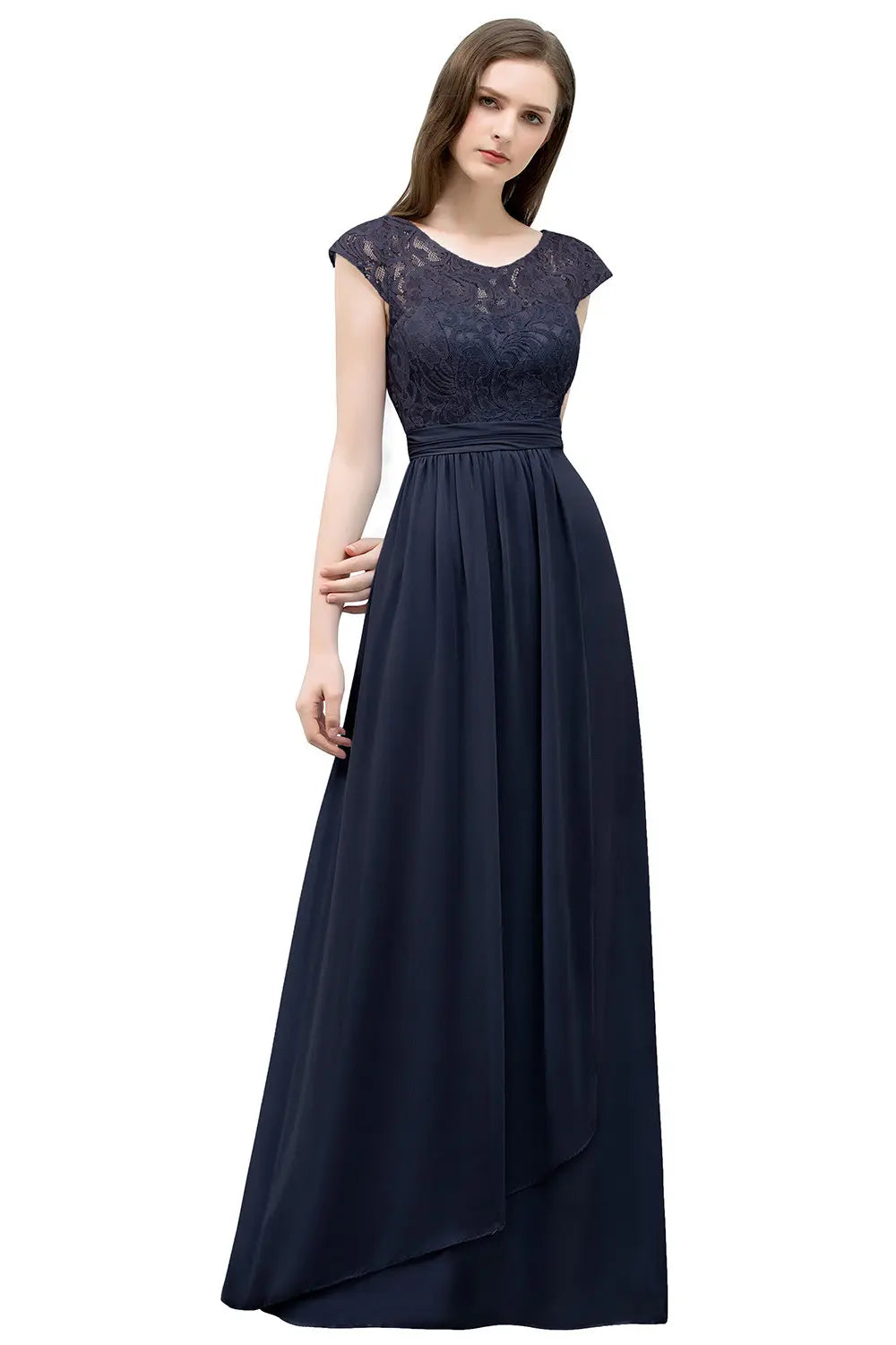 Light Blue Chiffon Long Bridesmaid Dresses Women 2024 Elegant Cap Sleeve Lace Formal Party Gowns Evening Prom