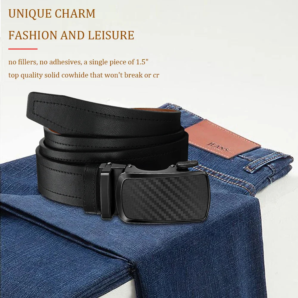 Leather belt men High Quality PU Leather Belts, Automatic Buckle Belt, Adjustable No Hole Belt Jeans Belt for Men