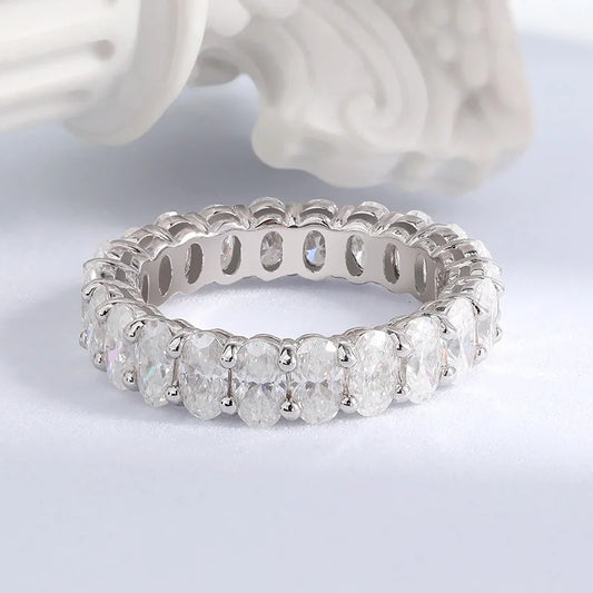 2.5/6.6cttw Oval Cut All Moissanite Ring for Women Sparkling Diamond Wedding Full Eternity Bands S925 Sterling Silver GRA