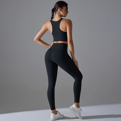 Yoga Set Women's tracksuit Women Fitness Crop Top Shockproof Sports Bras Yoga Gym Running Pants Sportswear Running Fitness Yoga
