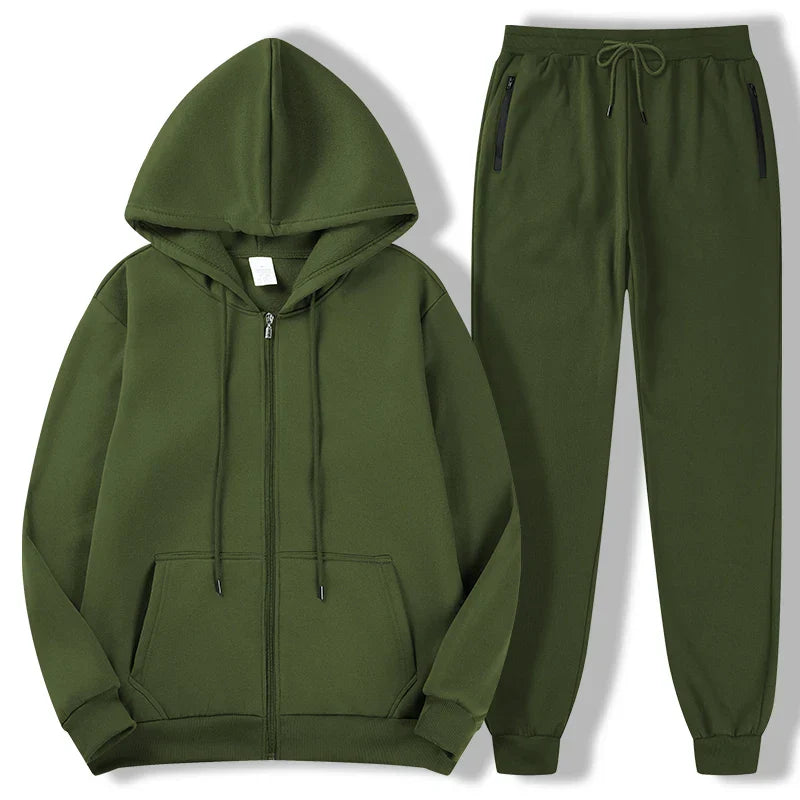 2025 Newest Men's Autumn Winter Collection Zip Hooded Sweatshirt and Trouser Two Piece Tracksuits