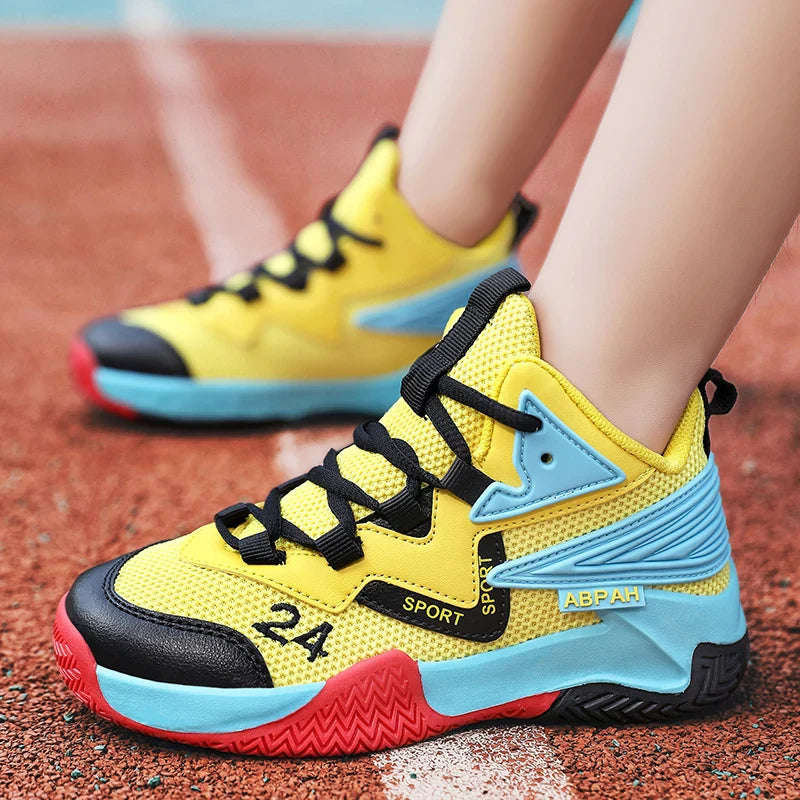 Children Basketball Shoes for Boys Girls Kids Teenagers Breathable Non-slip Lace Up Indoor Outdoor Training Sneakers Tennis Shoe