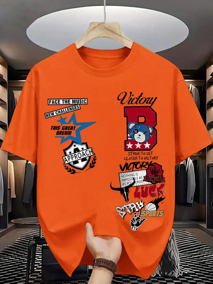 New Men's Summer Personalized Letter Graffiti Printed Comfortable and Breathable Round Neck T-shirt Outdoor Street Top