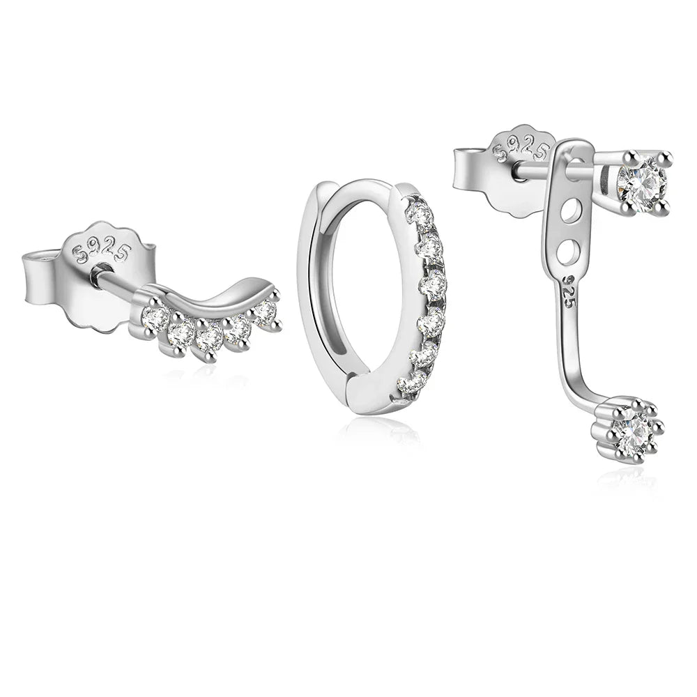925 Sterling Silver 3PCS DIY Hoop Earring With Piercing Stud Earring Set Women Men Party Wedding Jewelry Set pendientes 925