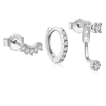 925 Sterling Silver 3PCS DIY Hoop Earring With Piercing Stud Earring Set Women Men Party Wedding Jewelry Set pendientes 925