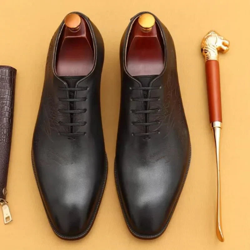First-layer Cowhide One-piece Leather Oxford Shoes With Laser Engraving Men's Business Formal Shoes Oxfords Social Shoes Man