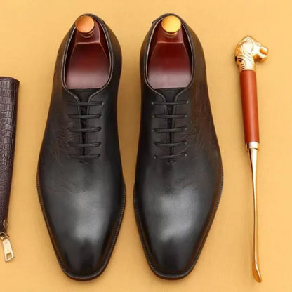 First-layer Cowhide One-piece Leather Oxford Shoes With Laser Engraving Men's Business Formal Shoes Oxfords Social Shoes Man