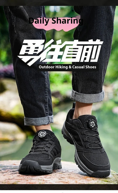 Men'S Spring And Autumn Outdoor Sports Shoes With Rotating Buckle Convenient Comfortable Anti Slip Hiking Shoes Large Size 39-48