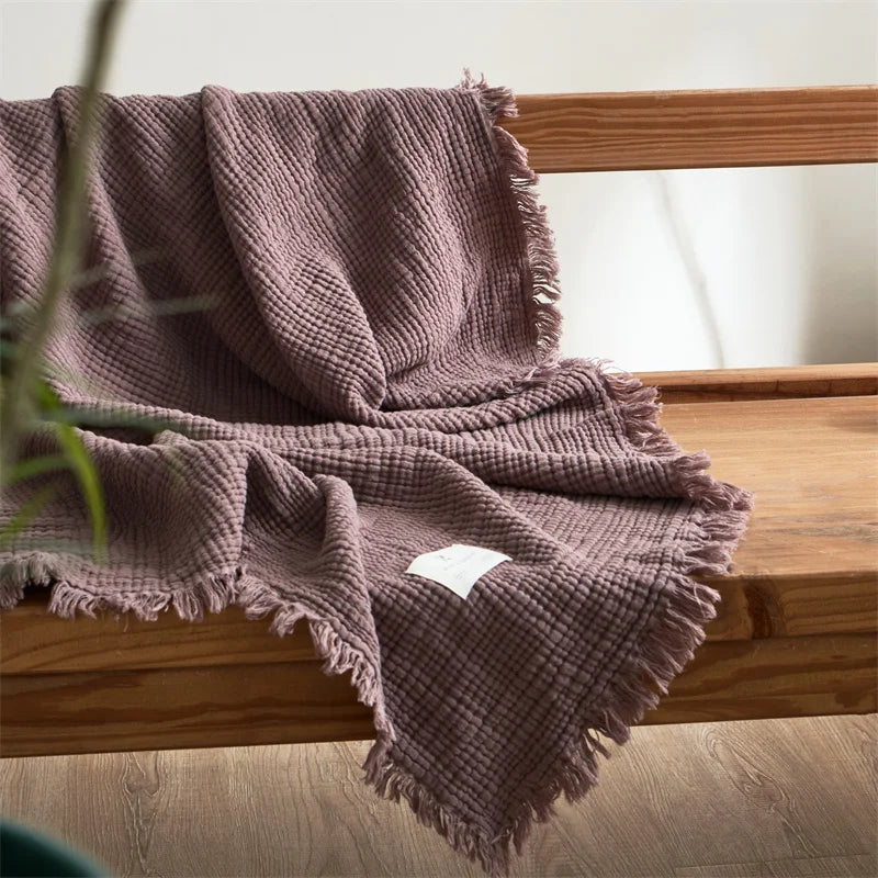 Maillard Cotton Blankets Four Layers Of Gauze Sofa Cover Blanket With Tassel AB Side Office Nap Decorative Bed Muslin Blanket
