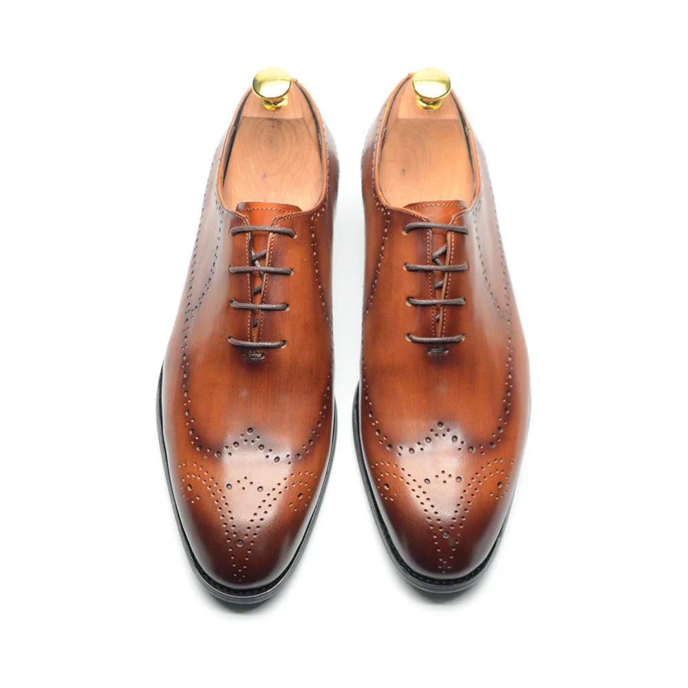 Luxury Italian Mens Wedding Dress Shoes Genuine Leather Handmade Brogue Wingtip Oxford Shoes Black Brown Formal Shoes for Men