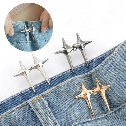 1Pair Cross Star Waist Buckle Adjustable Detachable Pants Clips Waist Tightener Nail-free Metal Button Snaps for Jeans Decor