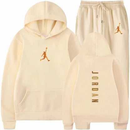 Men's pullovers for autumn and winter, solid-color hoodie + stretch waist jogging pants two-piece set, fashionable outdoor casua