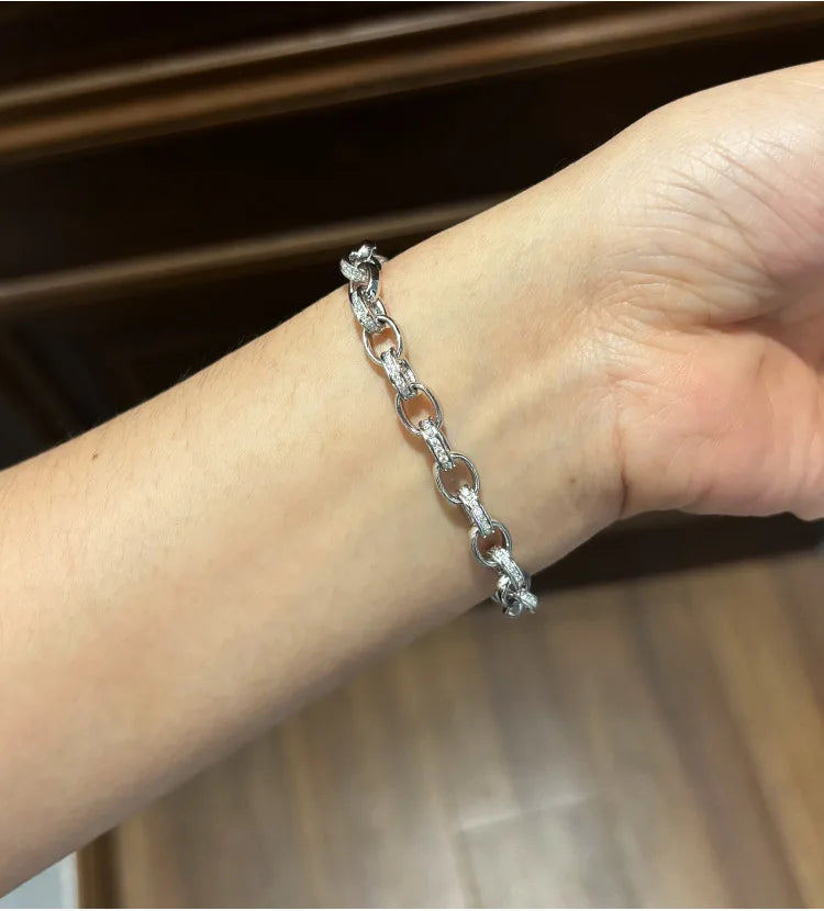 Full Moissanite Diamond Hook Link Chain Bracelet 1.2mm D Color For Woman Man S925 GRA Certified Couple Bracelets Bangle
