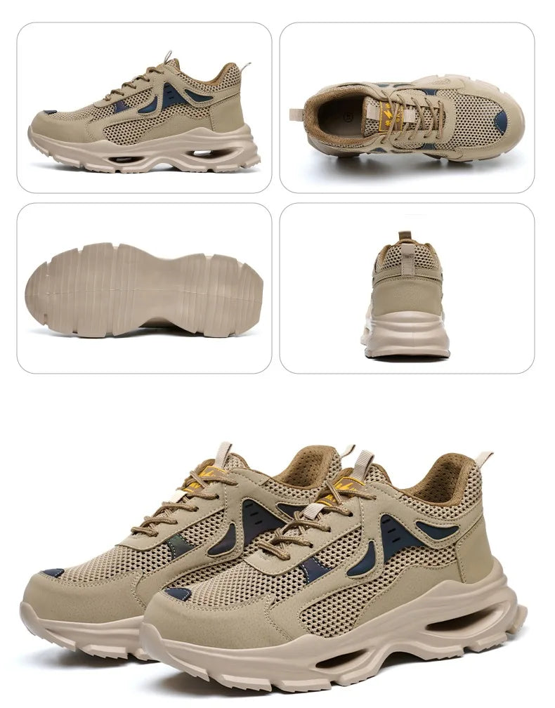 Summer Safety Shoes Anti-puncture Khaki Lightweight Breathable Men's Safety boots Durable Impact Resistant Work Sneaker