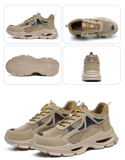 Summer Safety Shoes Anti-puncture Khaki Lightweight Breathable Men's Safety boots Durable Impact Resistant Work Sneaker