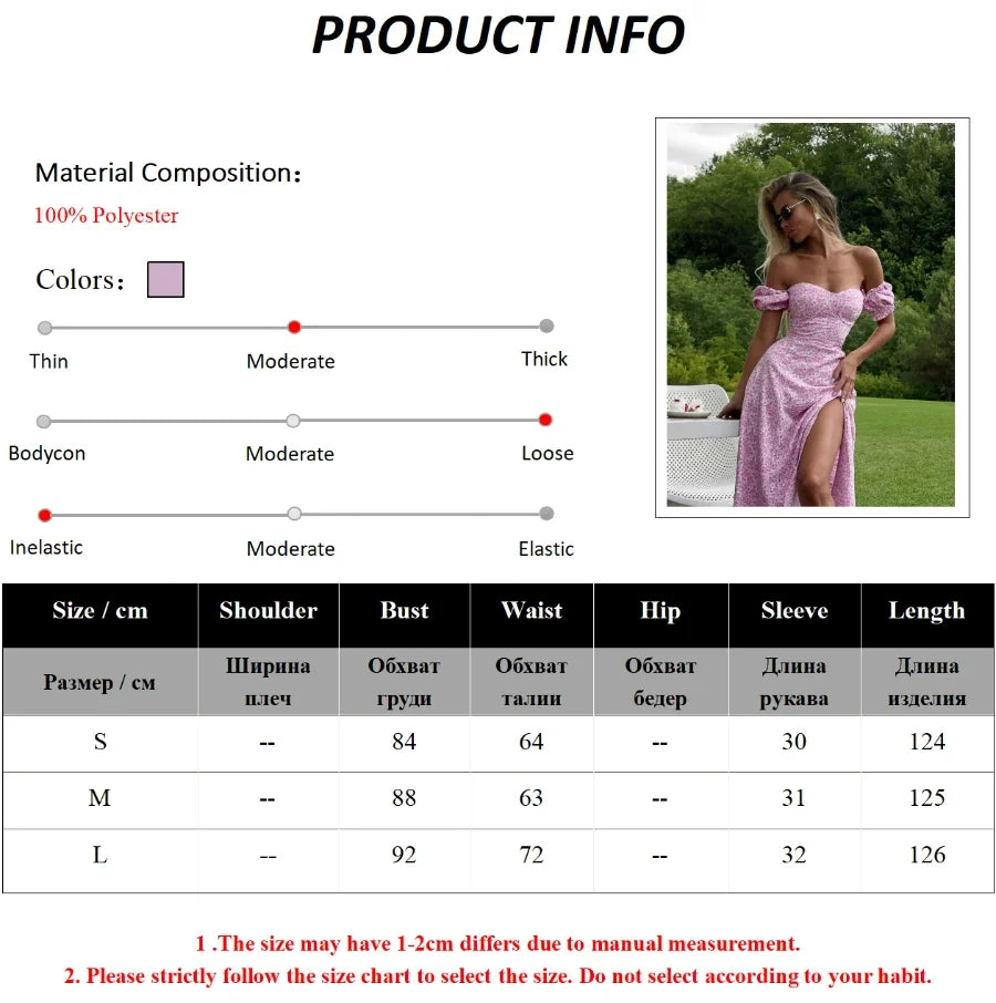 Women's Off Shoulder Floral Dress Summer New Fashionable Slit Long Slim Fit Print Dress Sexy Hot Girl Evening Dresses