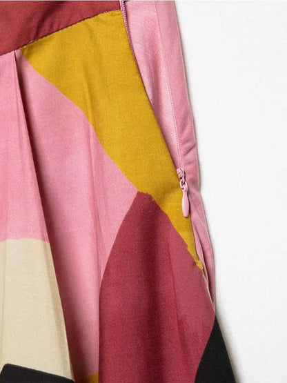 2025 Women Summer MIDI Skirts Fashion Print Side Zipper Female ELegant Street Skirt Clothing