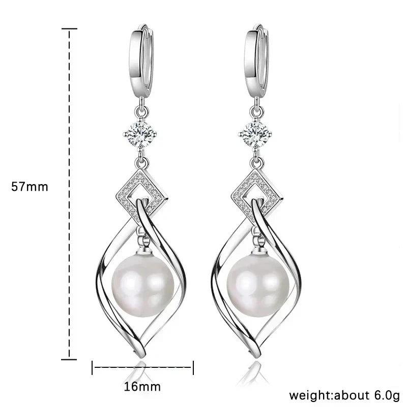 925 Sterling Silver AAAAA Zircon Natural Pearl Earrings For Women Fashion Gorgeous Wedding Engagement Party Jewelry