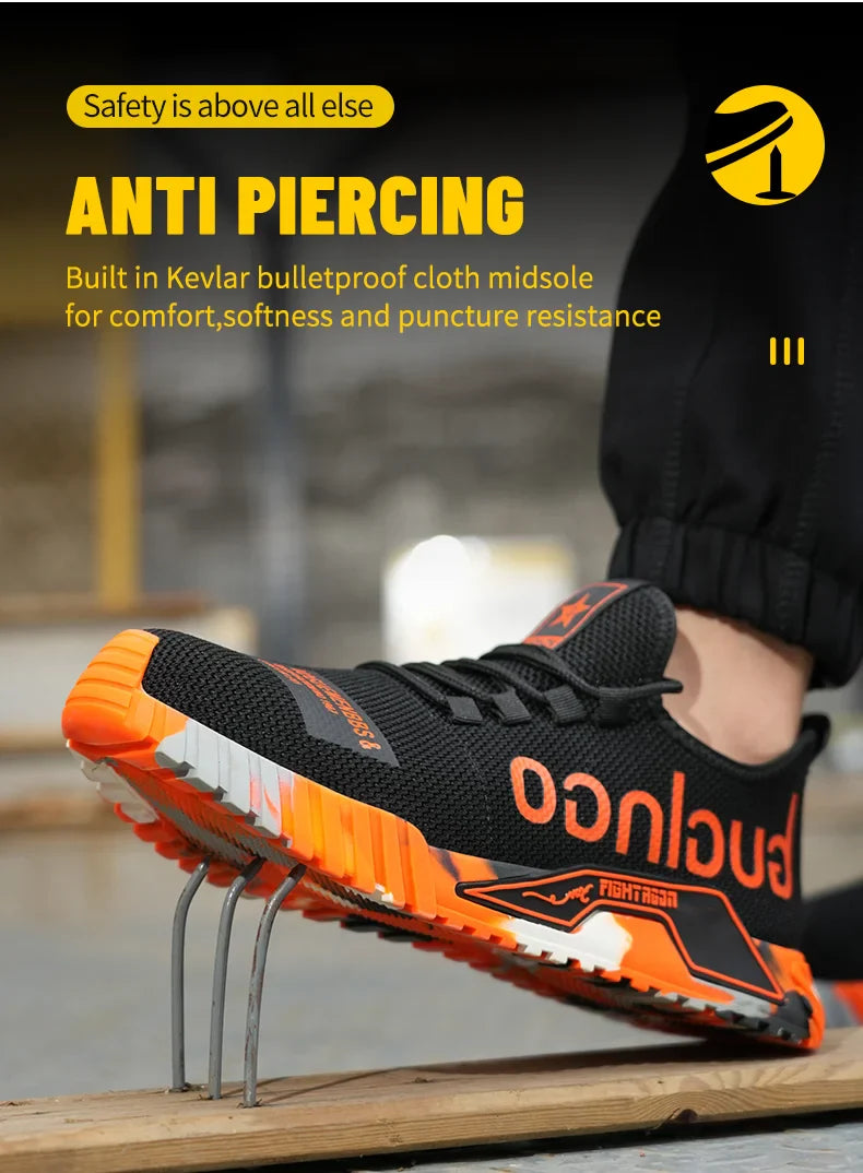 Fashion Sports Shoes Work Boots Puncture-Proof Safety Shoes Men Steel Toe Shoes Security Protective Shoes Indestructible