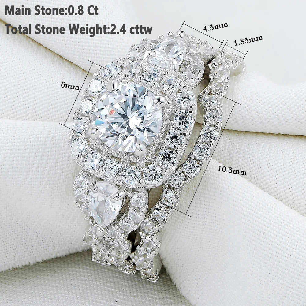 2 Pcs Wedding Rings Set for Women 925 Sterling Silver 2.4Ct Round Pear White Cz Luxury Original Engagement Jewelry