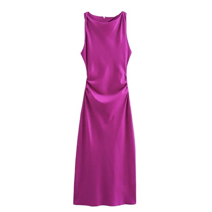 Satin Long Dresses for Women 2026 Summer Slip Midi Dress Woman Sexy Evening Party Dress Sleeveless Female Elegant Dresses