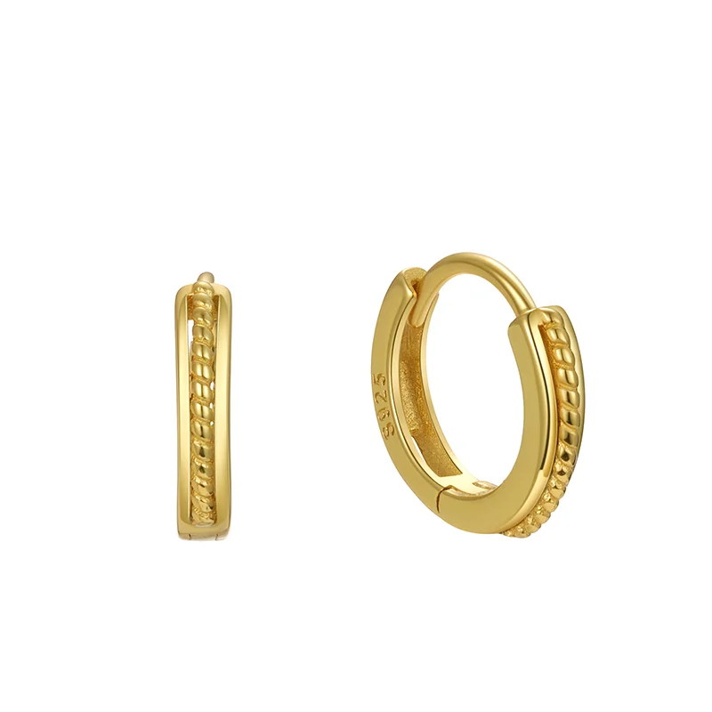 925 Sterling Silver Simple Statement Gold Twist Huggies Ear Loops for Women Fashion Elegant Girl Hoop Earrings Jewelry