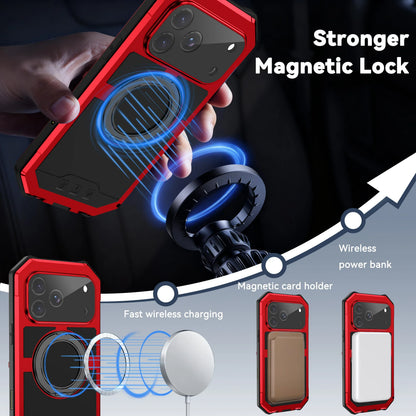 Metal Bracket Magnetic Aluminum Case For iPhone 17 Pro Max Built-in Kickstand Glass Screen Protection Screws Bumper Cover