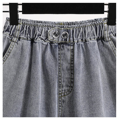 Plus Size Shorts For Women 2024 Summer New Arrivals High Elastic Waist Crimping Wide Leg Loose Streetwear Blue Jeans Shorts