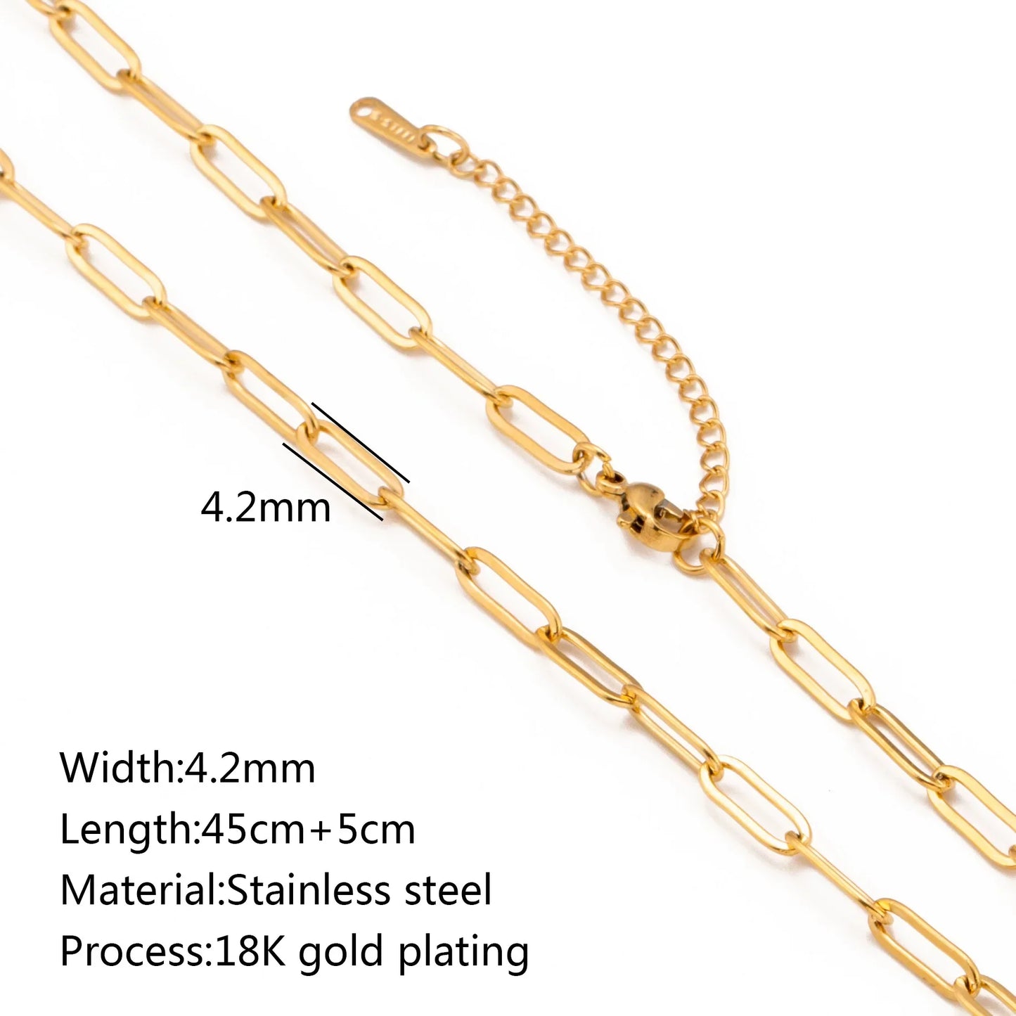 5Pcs/Lot Stainless Steel Bead Rope Link/Cuban/Paperclip Links Snake Chain Necklace Diy Women Jewelry 18K Gold Color Neck Chains