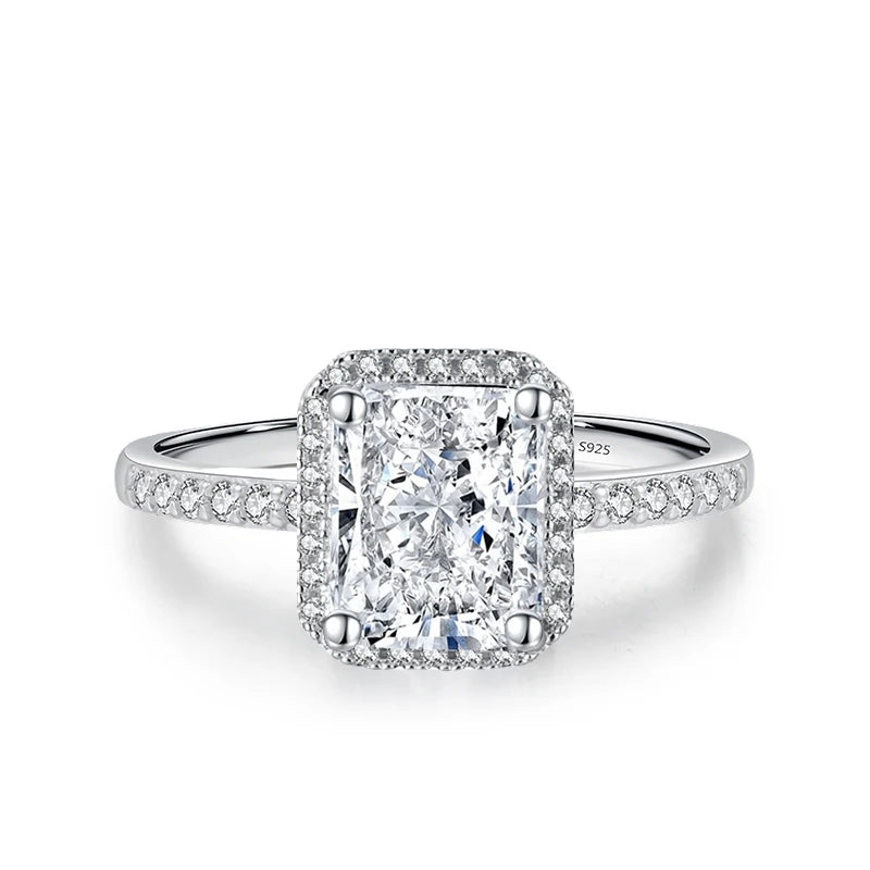 1ct 2ct Moissanite Ring for Women Emerald Radiant Cut Lab Diamond Rings Sterling Silver 925 with Gold Plated Wedding Band