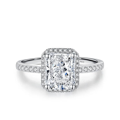 1ct 2ct Moissanite Ring for Women Emerald Radiant Cut Lab Diamond Rings Sterling Silver 925 with Gold Plated Wedding Band