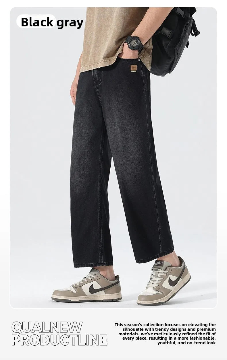 High Streets Spring Summer Men's Jeans American Retro Baggy Wide Leg Denim Pants Loose Solid Cotton Jeans Male Trendy Trousers