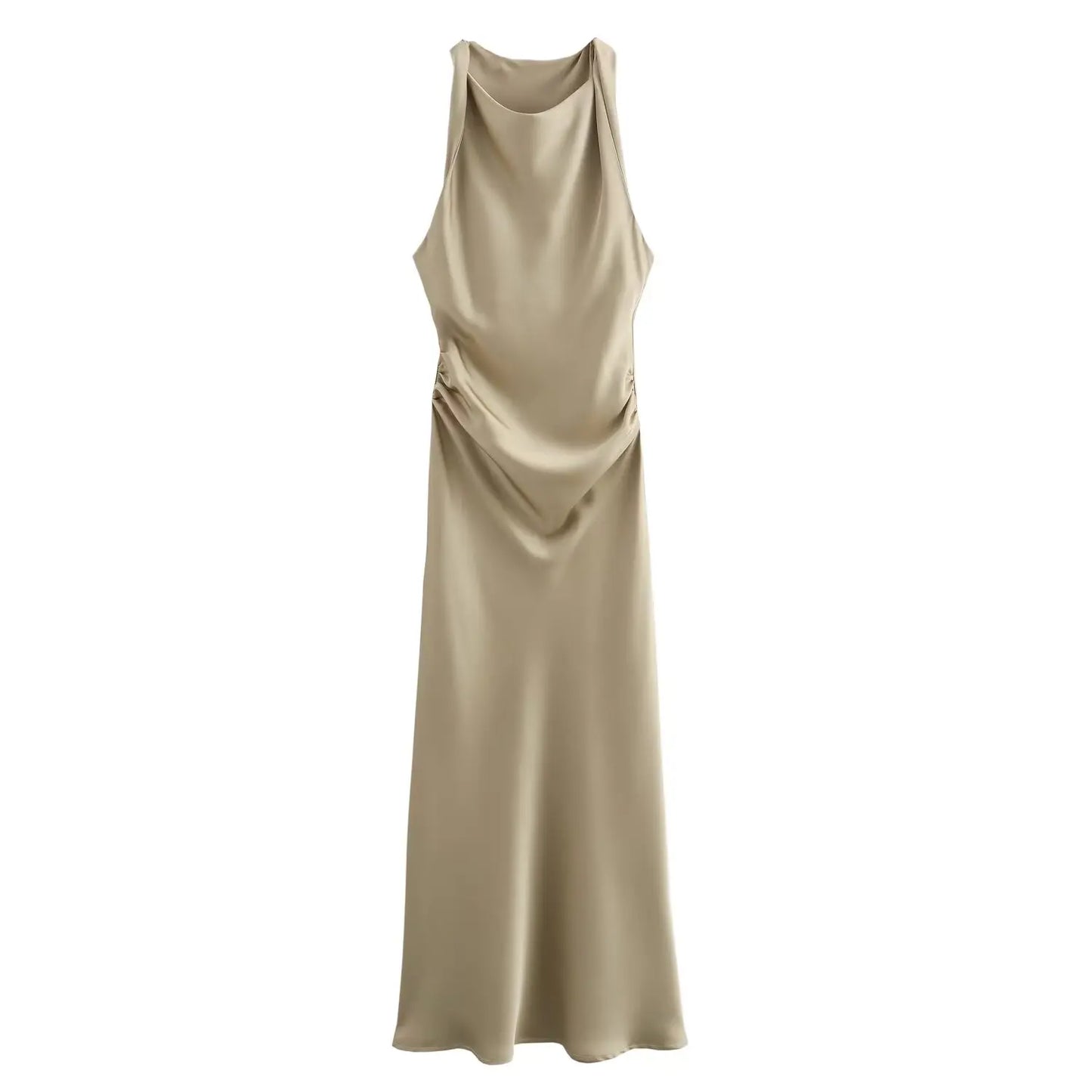 Satin Ruched Long Dresses for Women Sleeveless Summer Dress Woman off Shoulder Party Womens Dresses Beach Female Dress