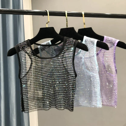 Hot Girl Y2k Small Vest Summer New H Vest with Short Vest and Shiny Women's Round Neck Top