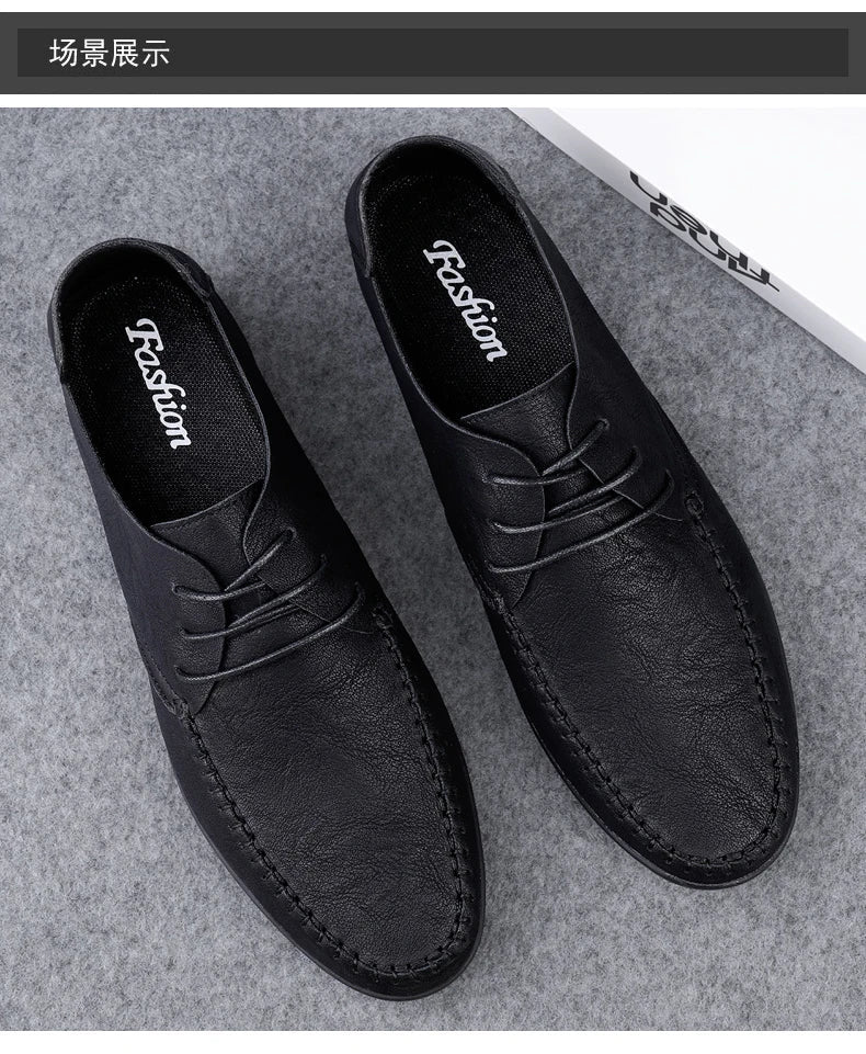 Men's leather shoes soft soles four seasons plus size casual leather shoes fashion trendy youth party Versatile driving shoes