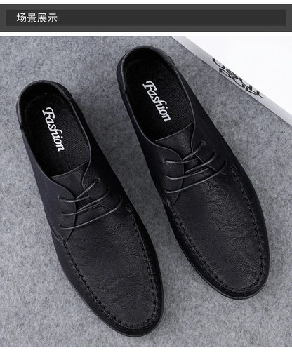 Men's leather shoes soft soles four seasons plus size casual leather shoes fashion trendy youth party Versatile driving shoes