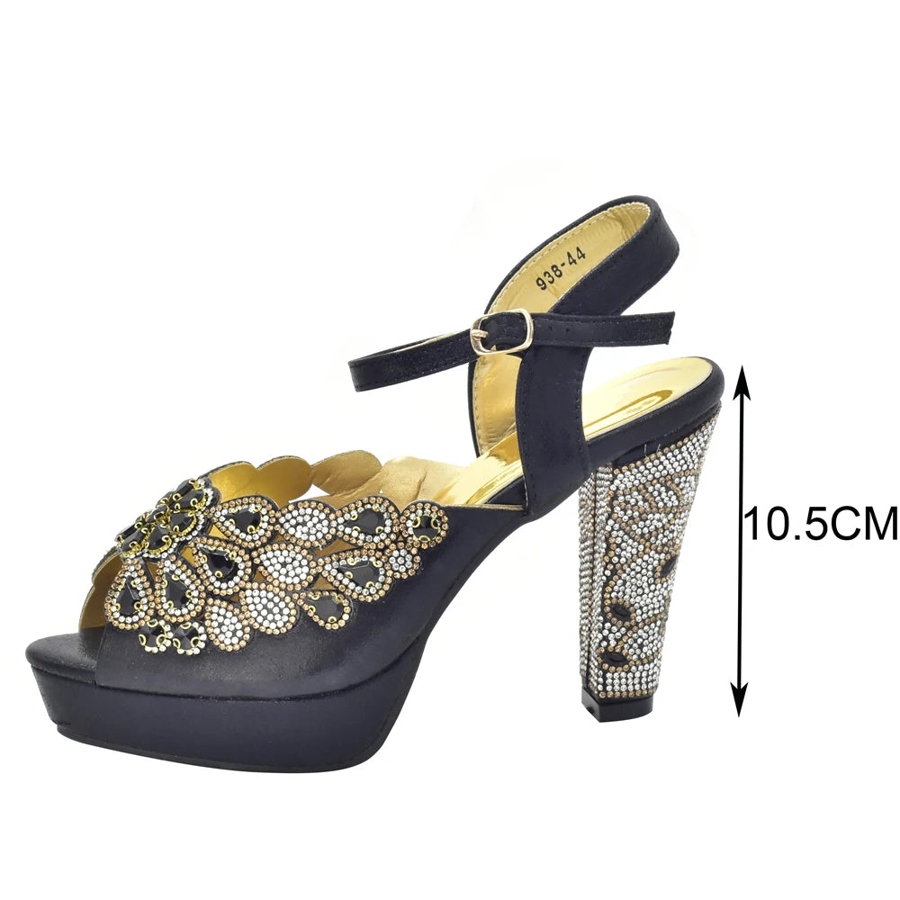 New Arrival Italian Party Shoes and Bag Set Decorated with Rhinestone African Women Wedding Shoes Bride Plus Size Women Shoes 43