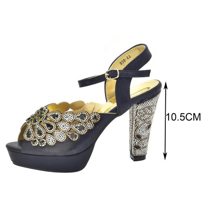 New Arrival Italian Party Shoes and Bag Set Decorated with Rhinestone African Women Wedding Shoes Bride Plus Size Women Shoes 43