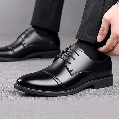 Men's Formal Wedding Shoes Large Size Increase Business Leather Shoes Rubber Bottom Microfiber Upper Cross-Border Men's Shoes