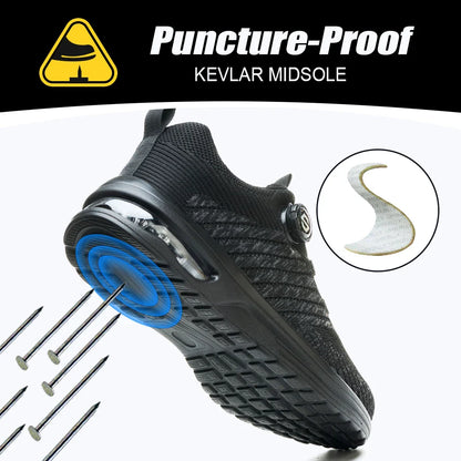 New Men's Rotary Buckle Safety Shoes Anti-Impact Anti-Piercing Lightweight Work Boots Fashion Sporty Design for Outdoor Pro