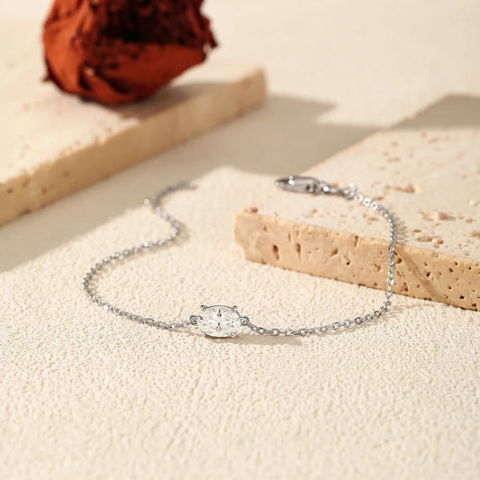 1CT Oval Moissanite Bracelet 925 Sterling Silver Trendy Temperament Link Chain Bracelet For Women Fine Jewelry
