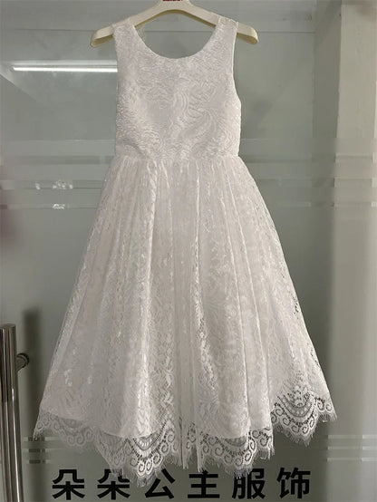 Vestido de renda branco para meninas Deeling Gaunt Doce menina florista Saia elegante de dama de honra Roupas de Natal para meninas de 4 a 12 anos
