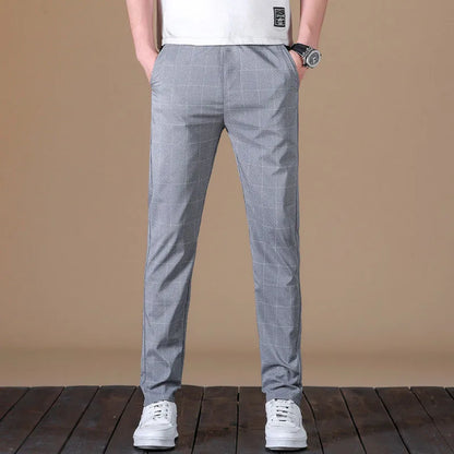 Business Ice Silk Pants Straight Elastic Waist Black Gray Trousers Breathable Simple Male Clothing Casual Suit Pants AII seasons