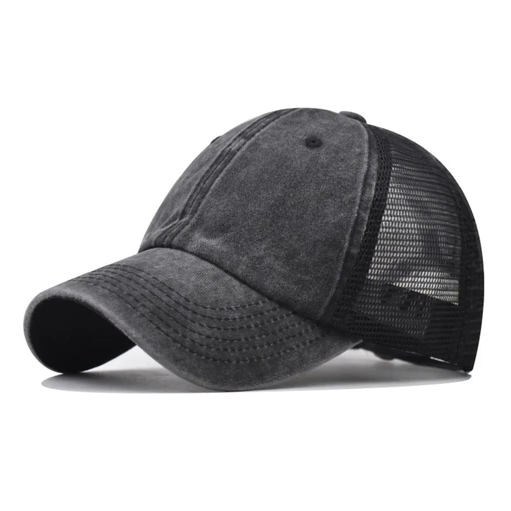 Vintage Washed Cotton Baseball Cap Women Men UV Protection Breathable Mesh Cap Visor Adjustable Hip Hop Caps
