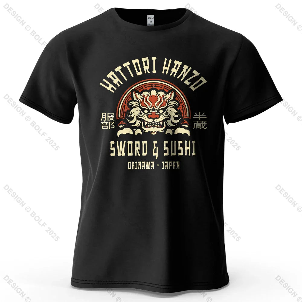 Samurai Warrior Printed Men's T-Shirt 100% Cotton Oversized Cultural Art Graphic Tees for Women Tops Tees Casual Streetwear