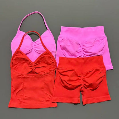 2 Piece Sports Set Women Seamless Yoga Tank With Removable Pads Top Scrunch Butt Workout Leggings Suit Gym Sports Sets