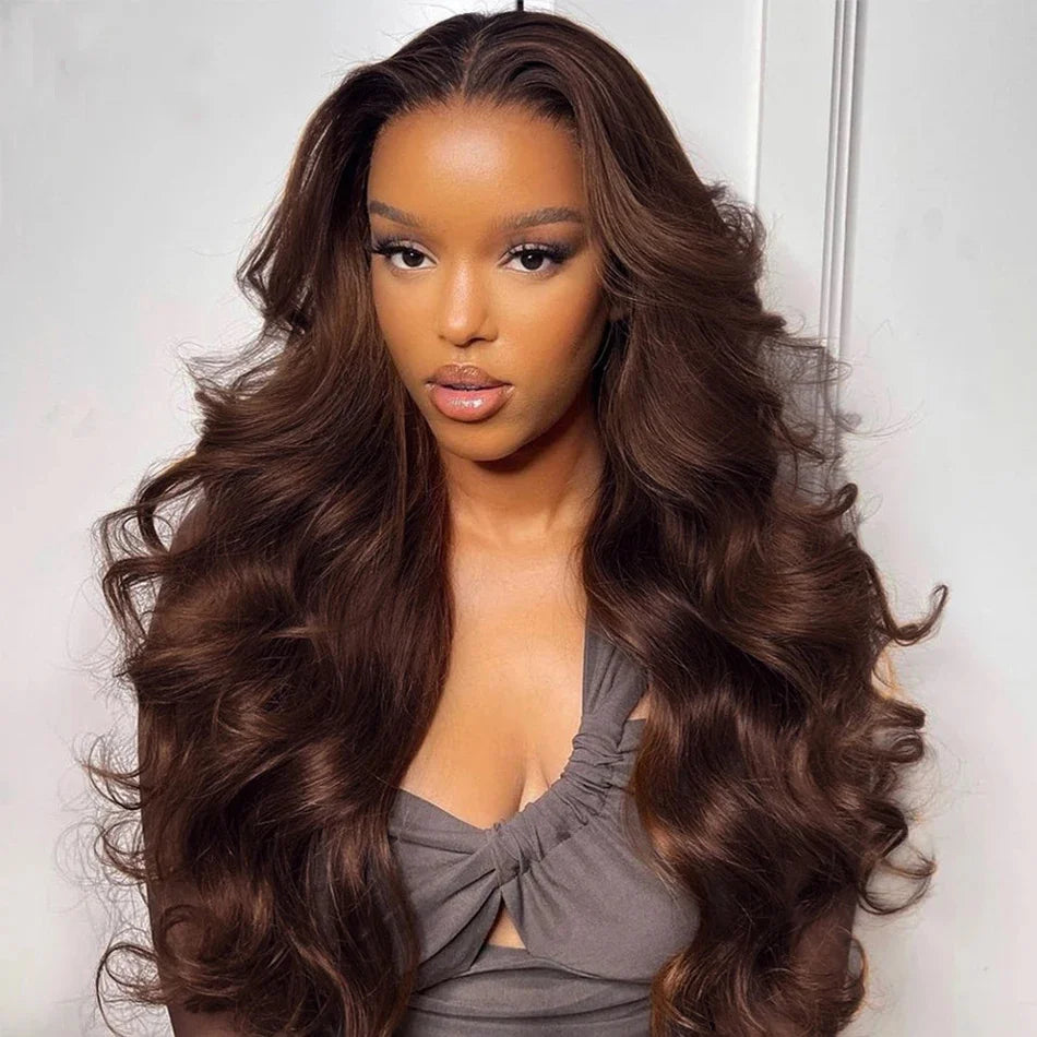 Chocolate Brown 13x4 Body Wave Lace Front Wig Pre-Plucked Brazilian HD 13x6 Lace Frontal Wigs for Women 32 Inch Human Hair