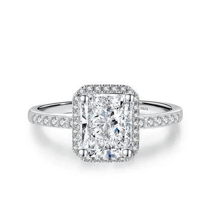 1ct 2ct Moissanite Ring for Women Emerald Radiant Cut Lab Diamond Rings Sterling Silver 925 with Gold Plated Wedding Band