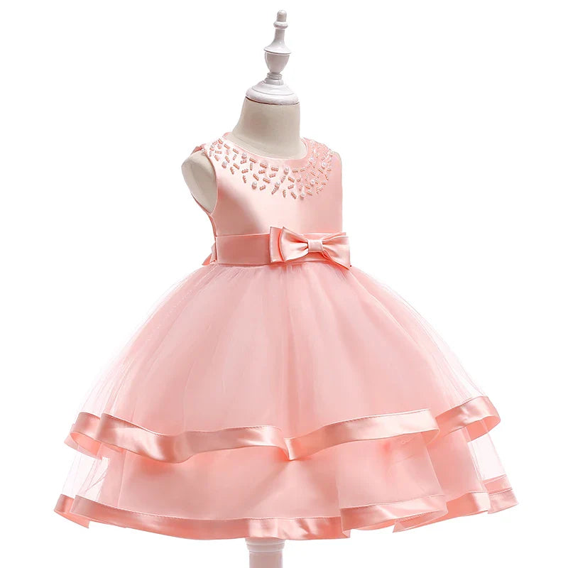 Summer Beading Girl Party Dress Christmas Costume Gala Bow Wedding Birthday Princess Dresses for Girls Baptism Prom Gown Vestido